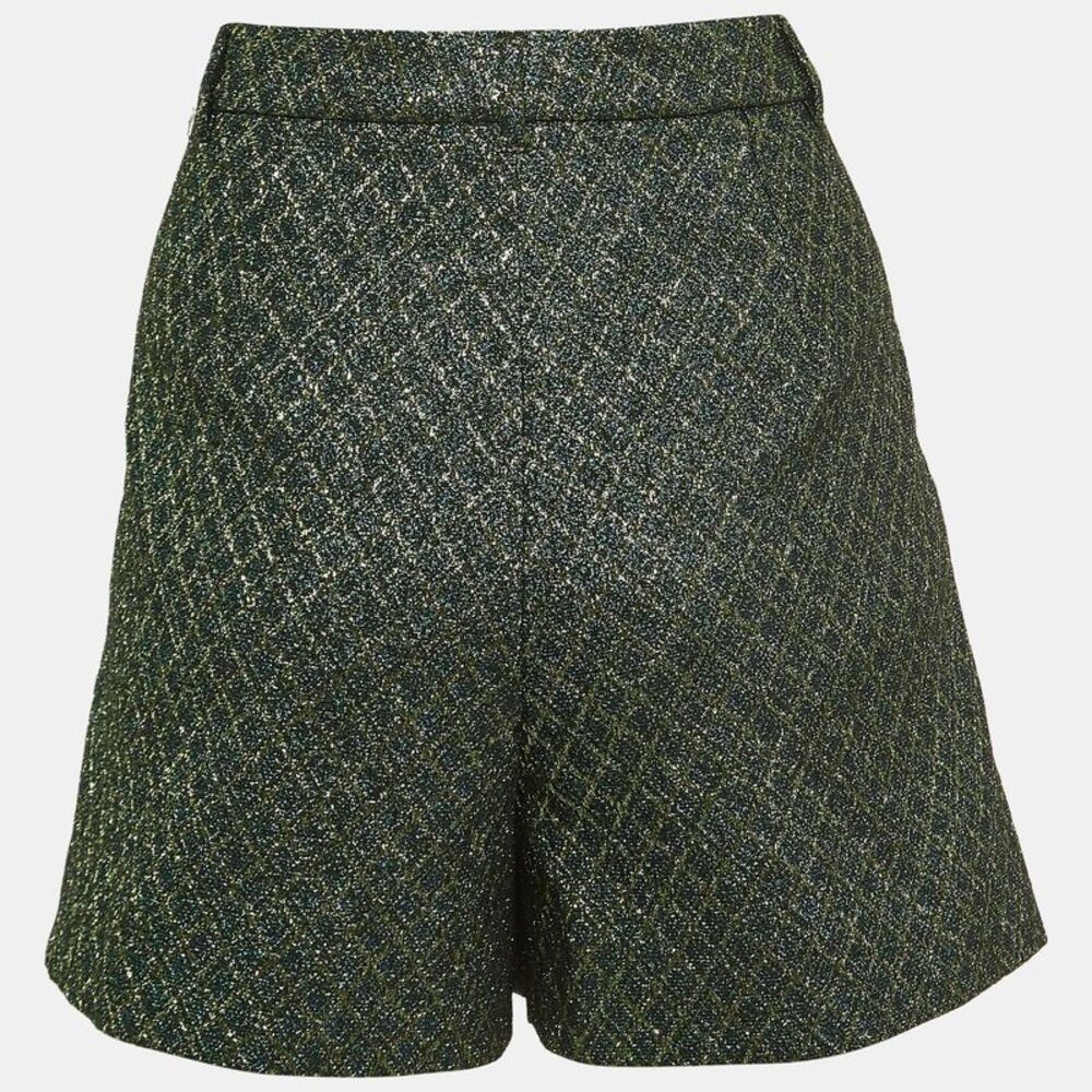 Dolce & Gabbana Green Lame Jacquard Pleated Shorts S - Picture 2 of 4